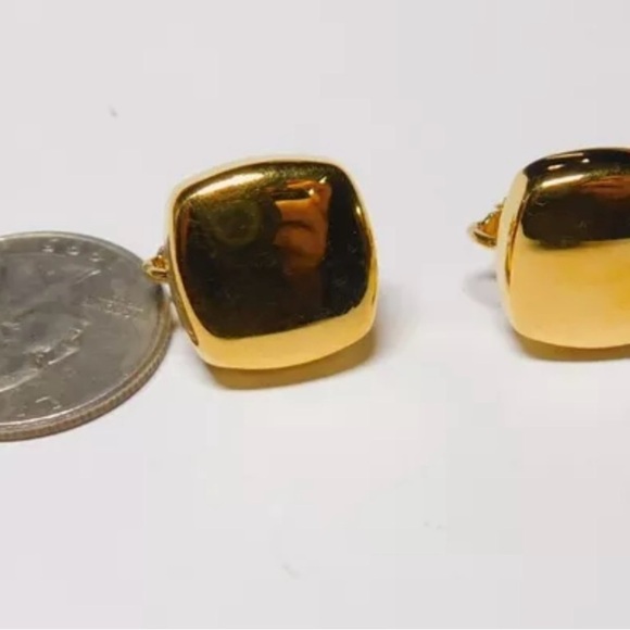 Signed Napier Gold Tone Metal Square Clip On Earrings Vintage - Picture 3 of 4